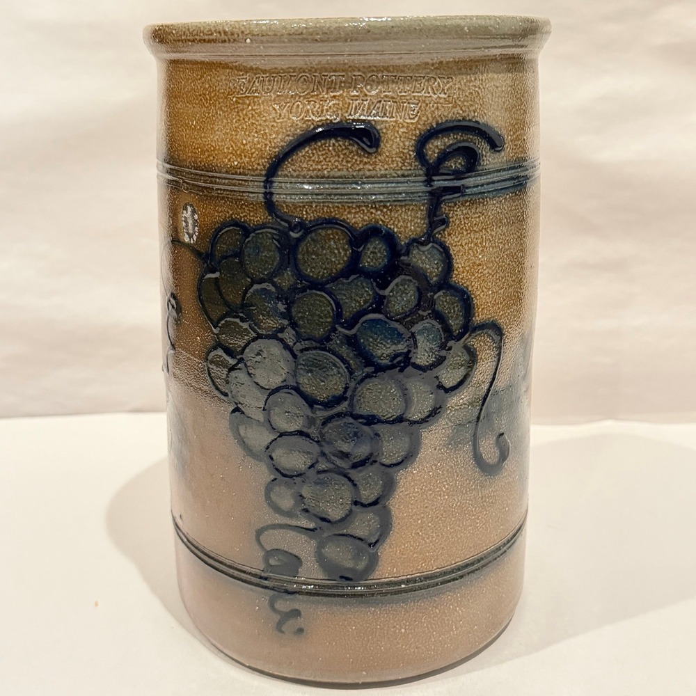 Beaumont Pottery York Maine Stoneware Crock Wine Chiller 1988 Signed Grapes